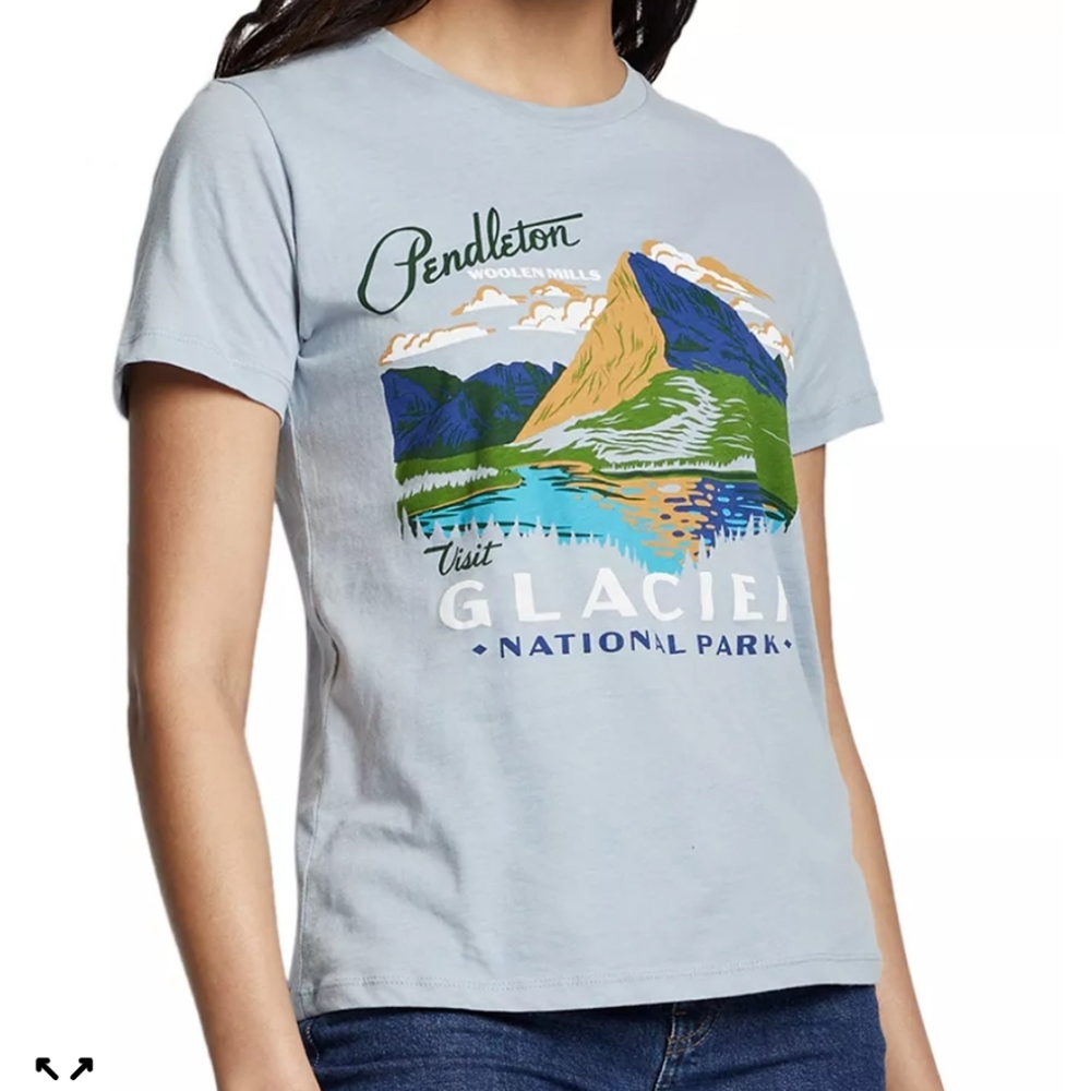 Pendleton Glacier National Park T-Shirt Cotton Women's Medium Comfy Blue Minimal